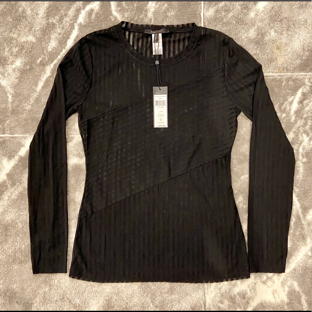 SOLD BCBG Sheer Black Striped Top - Picture 6 of 6